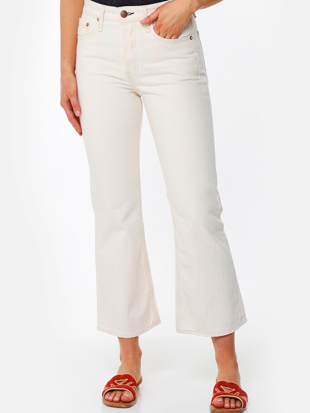 $255 Ecru Rag & Bone Maya High Rise Cropped Flare Jeans Button Fly SZ 26